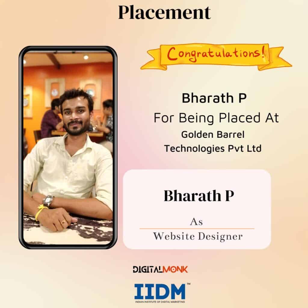 bharath p iidm placement update digital marketing course in bangalore - IIDM - Indian Institute of Digital Marketing
